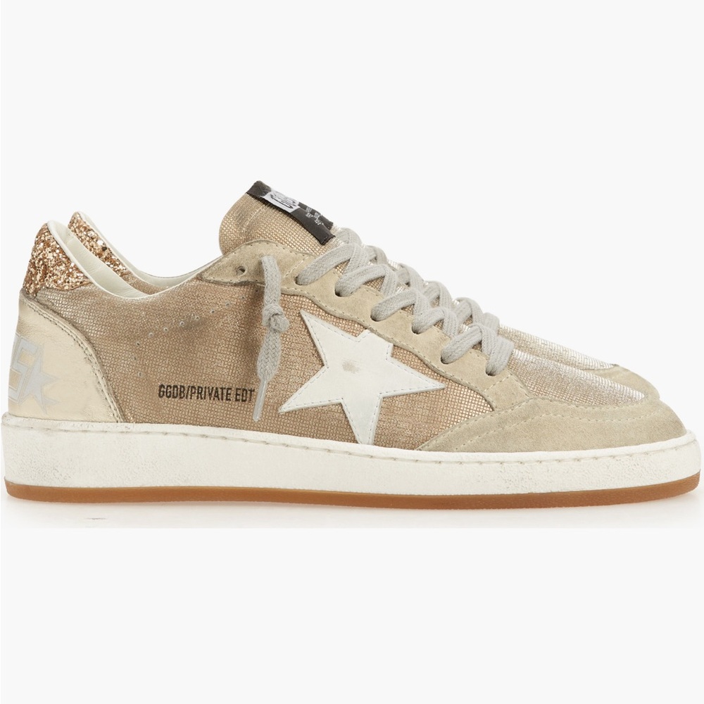 Golden Goose Ball Star Low Top Sneaker in Natural/Gold/Grey Sz 38/ 8US EUC